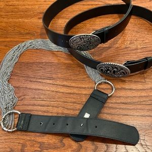 3 Black Belts Vintage Lot Women Size S/M